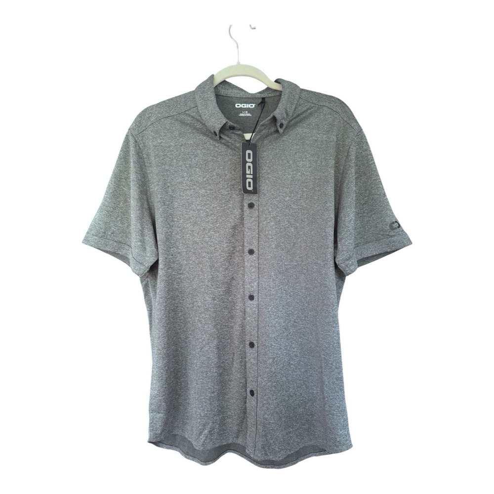 OGIO OG141 Gravitate Men's Large Heather Gray Full Button Short Sleeve Polo NWT - Picture 9 of 9